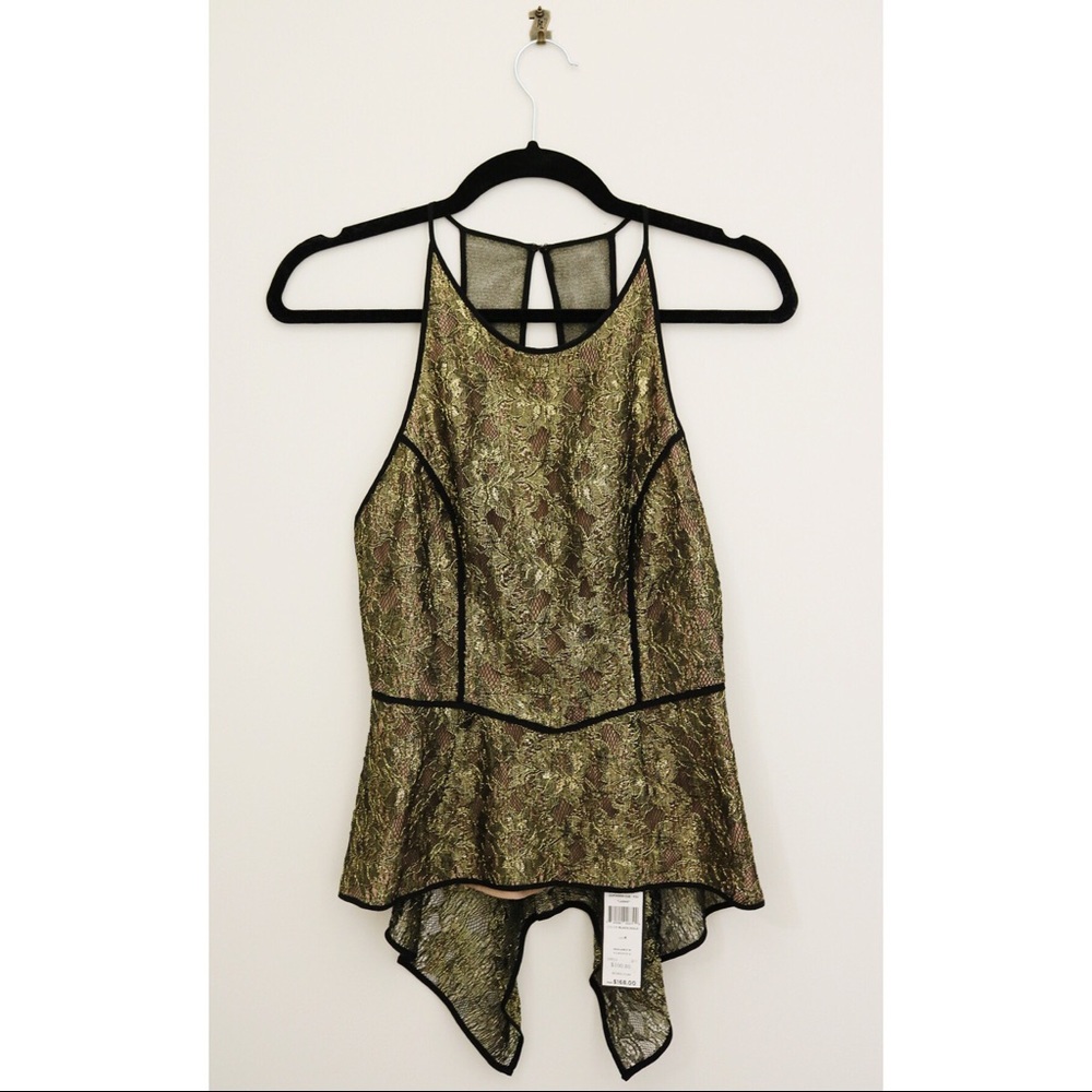 BCBGMaxazria Gold Beaded Floral Top